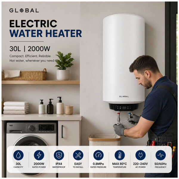 GLOBAL 30 LTR 220V DIGITAL ELECTRIC WATER HEATER | GB30LD - Image 