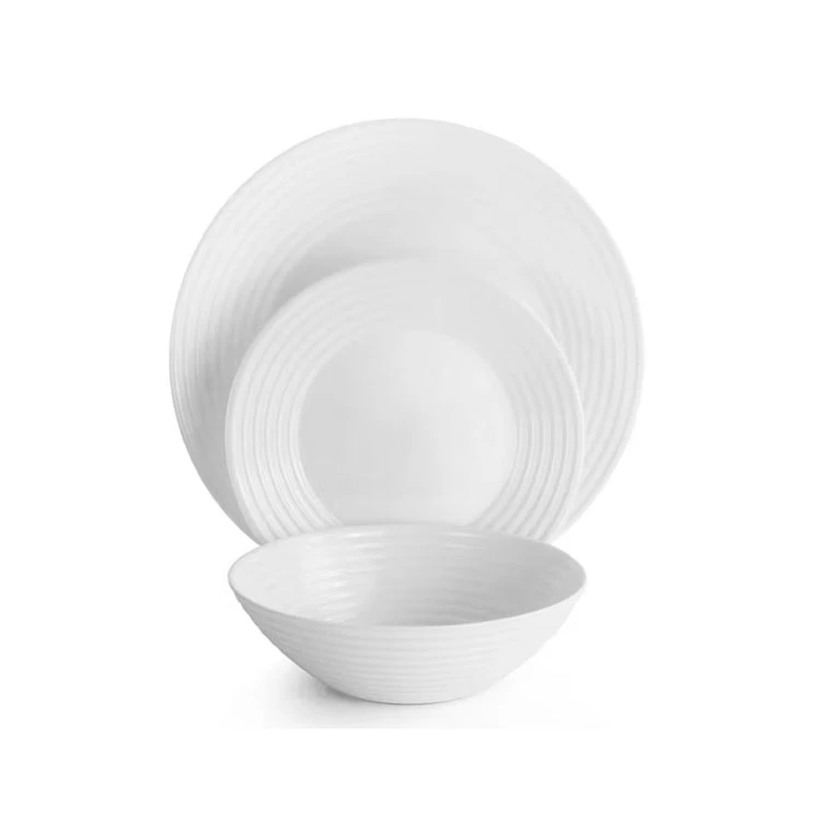 12-piece white dinnerware set with plates and bowls