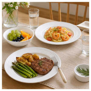 GIBSON HOME ULTRA PATIO 12PC TEMPERED OPAL GLASS DINNERWARE SET WHITE | GI126947-12 - Image 