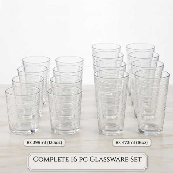 GIBSON 16 PCS GLASWARE SET (8X 399ML GLASSES | 8X 473ML GLASSES ) | GI141410-16 - Image 