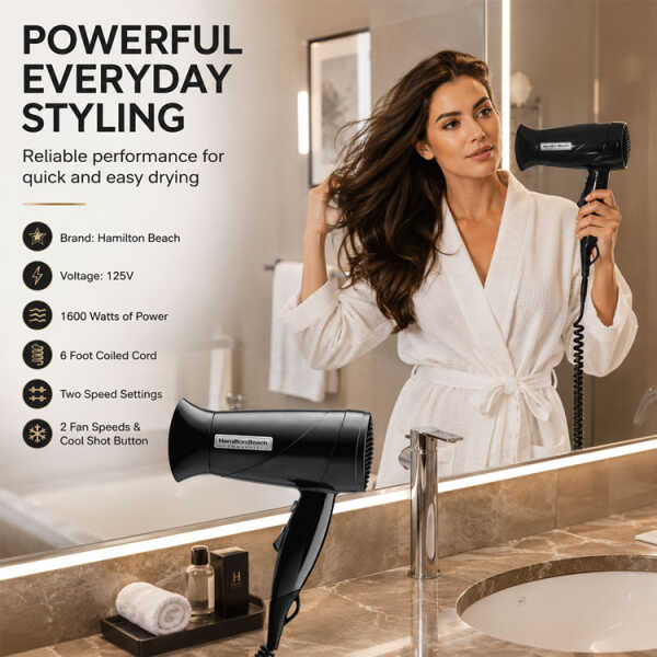 HAMILTON BEACH 1600W COMPACT HAIR DRYER | HHD610 - Image 