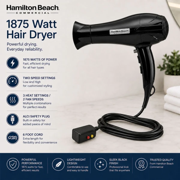 HAMILTON BEACH 1875W HAIR DRYER | HHD620 - Image 