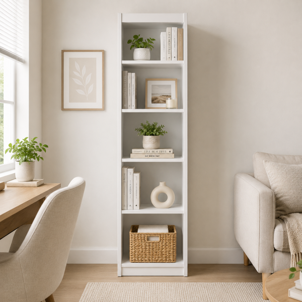 LIFESTYLE WOODEN BOOKCASE W/ 5 SHELVES W50XD30XH180 WHITE | LS-BOOK50X180 - Image 