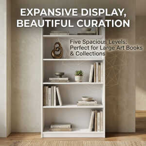 LIFESTYLE WOODEN BOOKCASE W/ 5 SHELVES W90XD30XH180 WHITE | LS-BOOK90X180 - Image 