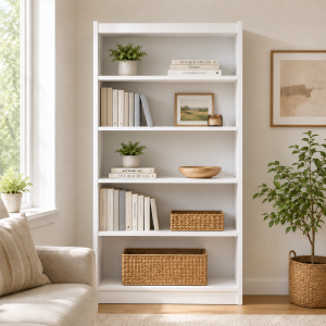 LIFESTYLE WOODEN BOOKCASE W/ 5 SHELVES W90XD30XH180 WHITE | LS-BOOK90X180 - Image 