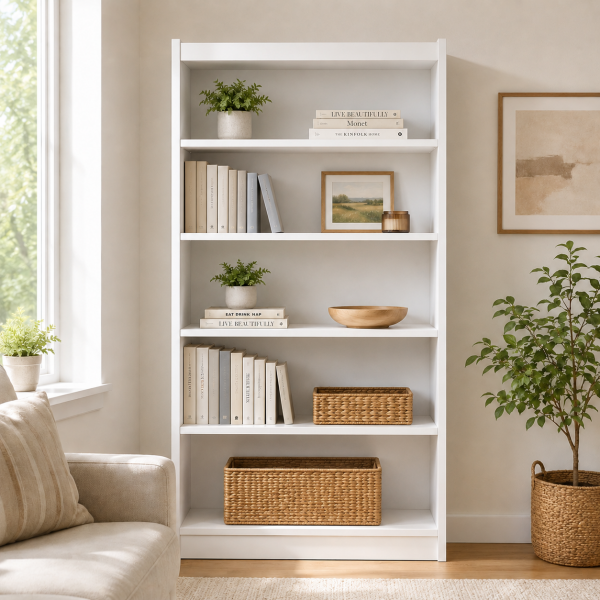 LIFESTYLE WOODEN BOOKCASE W/ 5 SHELVES W90XD30XH180 WHITE | LS-BOOK90X180 - Image 