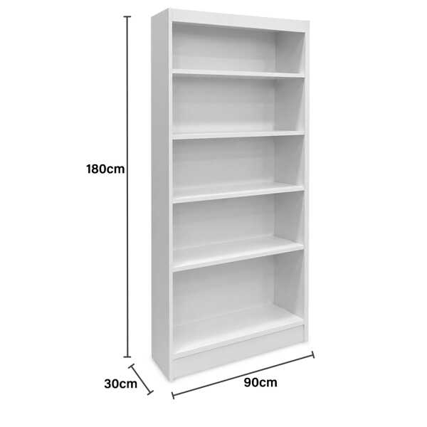 LIFESTYLE WOODEN BOOKCASE W/ 5 SHELVES W90XD30XH180 WHITE | LS-BOOK90X180 - Image 