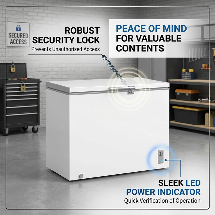 Midea chest freezer with lock and power indicator