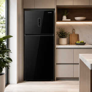SANKEY 18 CU.FT REFRIGERATOR BLACK GLASS | RF-1881BG - Image 
