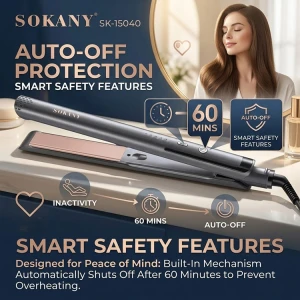 SOKANY HAIR STRAIGHTENER BLACK 110V-240V | SK-15040 - Image 