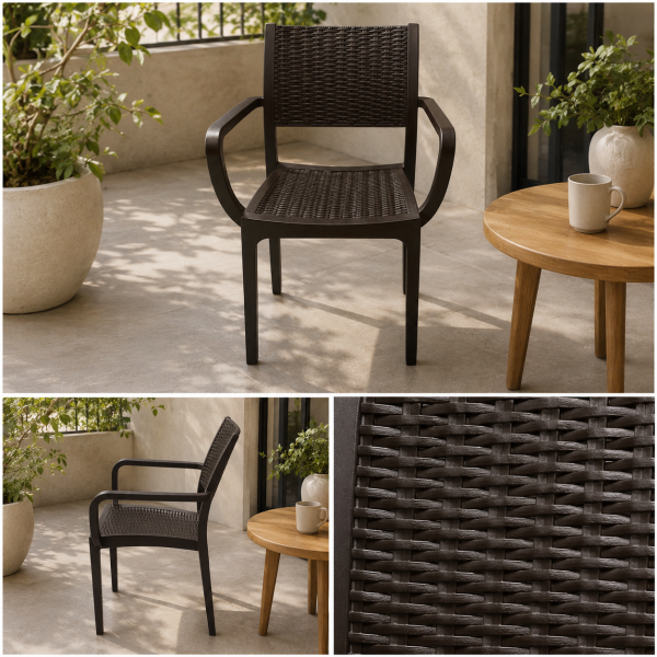 LINEA RATAN CHAIR WITH ARMREST BROWN | 02768 - Image 