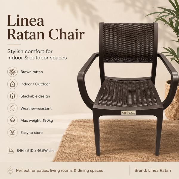 LINEA RATAN CHAIR WITH ARMREST BROWN | 02768 - Image 