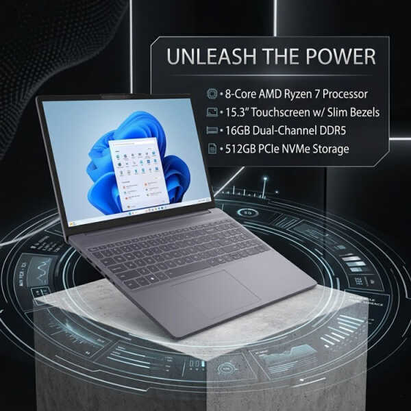 LENOVO IDEAPAD SLIM3 15.3" 2K TOUCH AMD RYZEN7 2025 16GB 512SSD W11 LUNA GREY | 83K700G8US - Image 