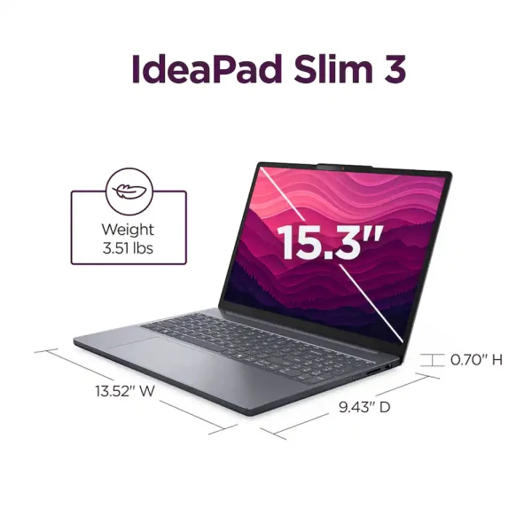 LENOVO IDEAPAD SLIM 3 15.3" 2K TOUCHSCREEN, AMD RYZEN 7 350, 16GB-512GB SSD, LUNA GRAY | 83K700TUUS - Image 