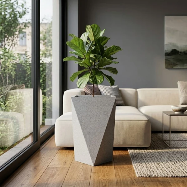CASA PICA DECO STONE 39L PLASTIC PLANT POT GREY | 09534 - Image 