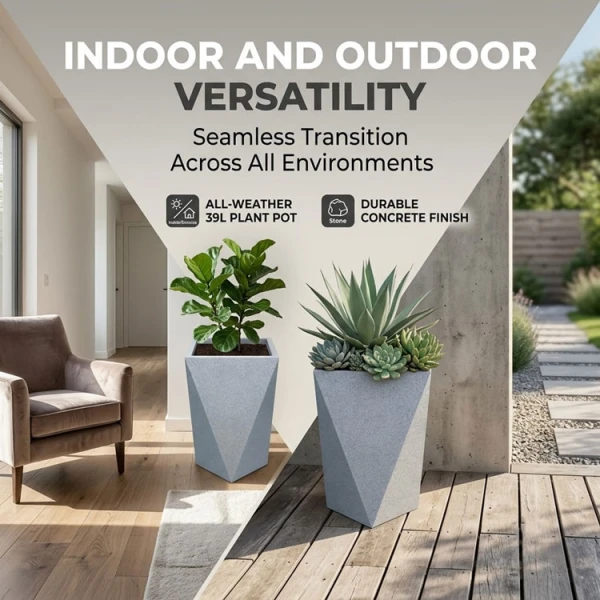 CASA PICA DECO STONE 39L PLASTIC PLANT POT GREY | 09534 - Image 