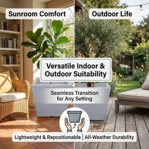 CASA PICA DECO STONE SQUARE 87L PLASTIC PLANT POT GREY | 09538 - Image 