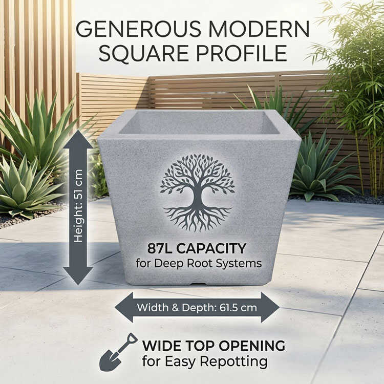 87L Plant Pot dimensions 61.5cm square planter