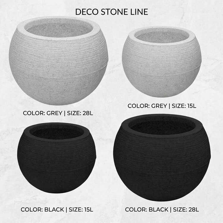 Grey and black stone planters in two sizes.