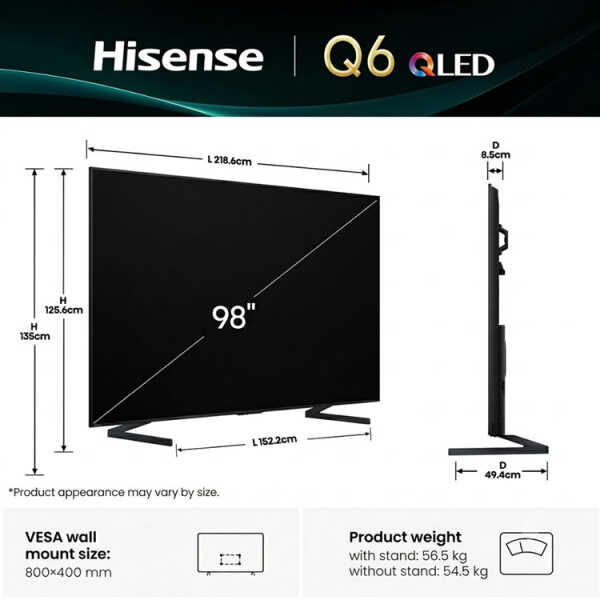 HISENSE 98" QLED 4K UHD GOOGLE SMART TV (2024) | 98Q6QG - Image 