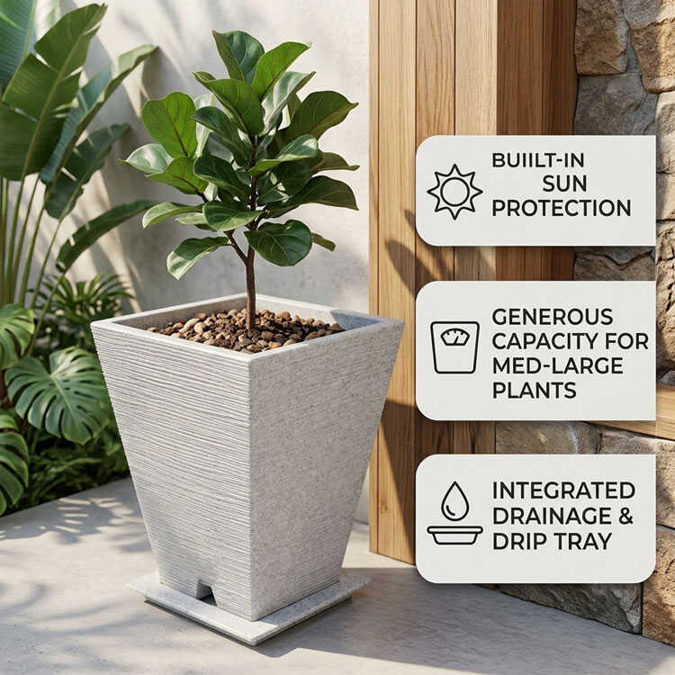 Grey 68L UV protected plastic plant pot