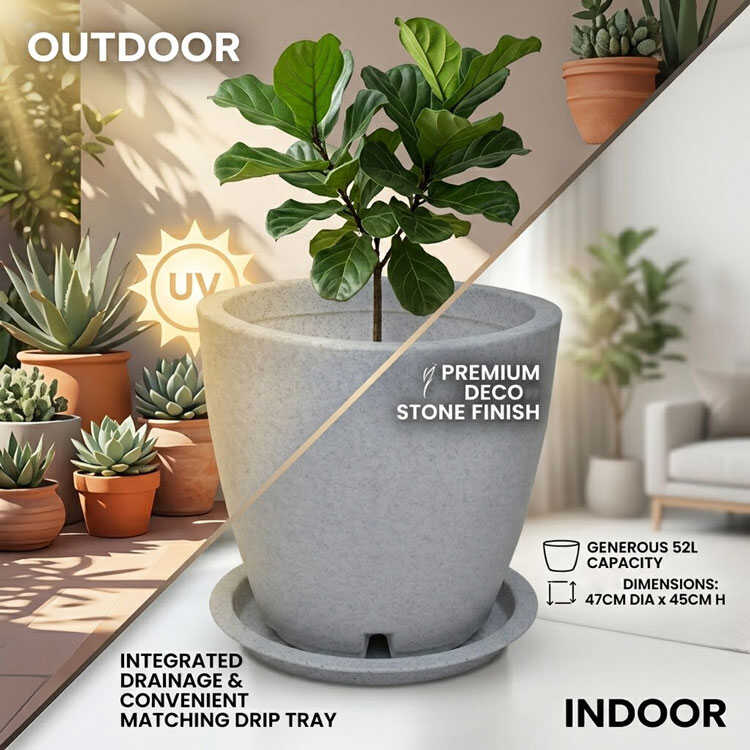 Grey Deco Stone 52L indoor outdoor planter