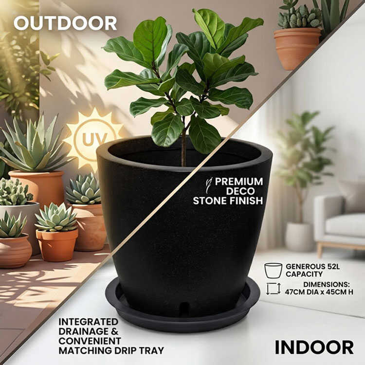 Black Deco Stone 52L indoor outdoor planter