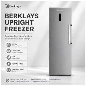 BERKLAYS 262L NO FROST UPRIGHT FREEZER STAINLESS STEEL | BNFVF276X.16 - Image 