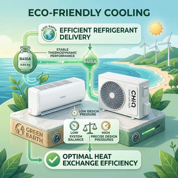 Eco-friendly cooling diagram for CHiQ 18000 BTU unit.