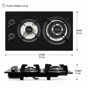 SCOTE GAS COOKTOP TEMPERED GLASS 2 BURNER | HXG3101 - Image 