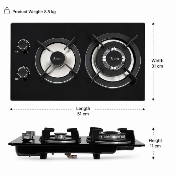 SCOTE GAS COOKTOP TEMPERED GLASS 2 BURNER | HXG3101 - Image 