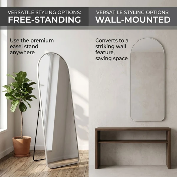 FULL LENGTH FLOOR & WALL MIRROR L155XW50CM WHITE | PRIMO-P14006 - Image 