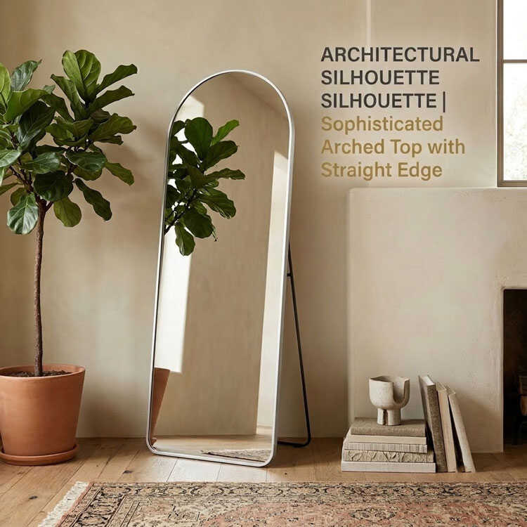 Arched full length mirror with white minimalist frame