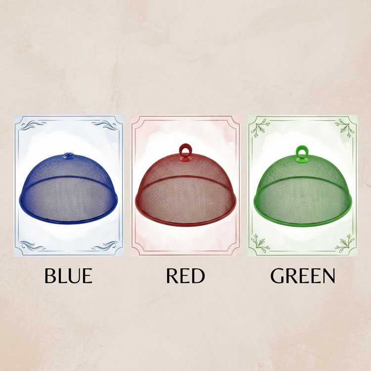 Blue red and green mesh food cover variations