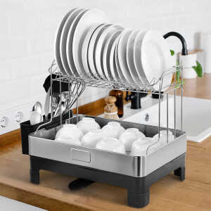 HOME DETAILS 2 TIER DISH DRYING RACK ASSORTED COLORS | PRIMO-P14DRD - Image 