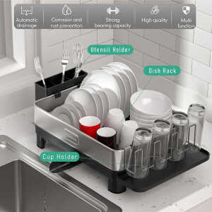 DISH DRYING RACK W/ DRAIN BOARD ASSORTED COLORS | PRIMO-P14DRS - Image 