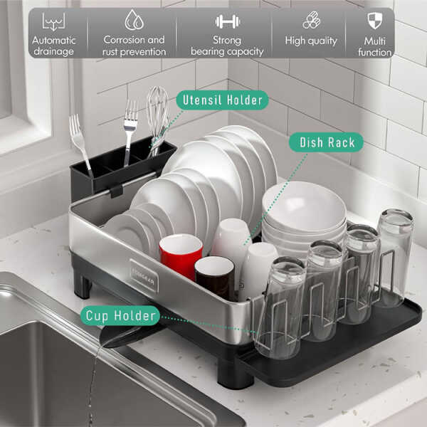 DISH DRYING RACK W/ DRAIN BOARD ASSORTED COLORS | PRIMO-P14DRS - Image 