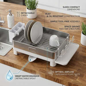 DISH DRYING RACK W/ DRAIN BOARD ASSORTED COLORS | PRIMO-P14DRS - Image 