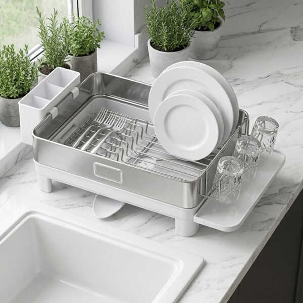 DISH DRYING RACK W/ DRAIN BOARD ASSORTED COLORS | PRIMO-P14DRS - Image 
