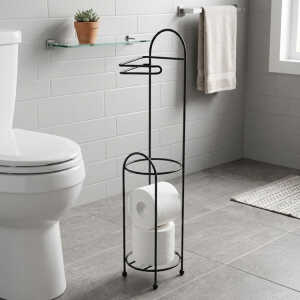 LOTUS FREESTANDING TOILET PAPER HOLDER STAND BLACK | PRIMO-P14TR18 - Image 