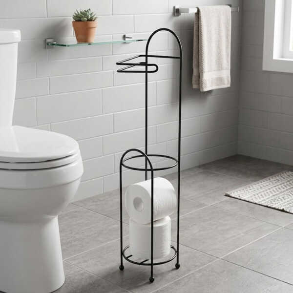 LOTUS FREESTANDING TOILET PAPER HOLDER STAND BLACK | PRIMO-P14TR18 - Image 