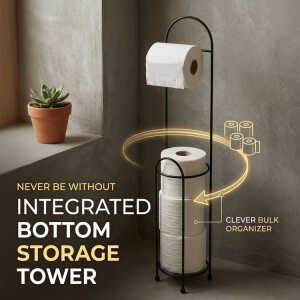 LOTUS FREESTANDING TOILET PAPER HOLDER STAND BLACK | PRIMO-P14TR18 - Image 