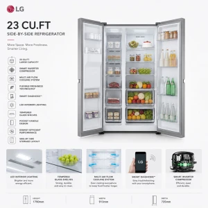 LG 23 CU.FT SBS W/ SMART INVERTER SS REFRIGERATOR | VS25BJNK - Image 